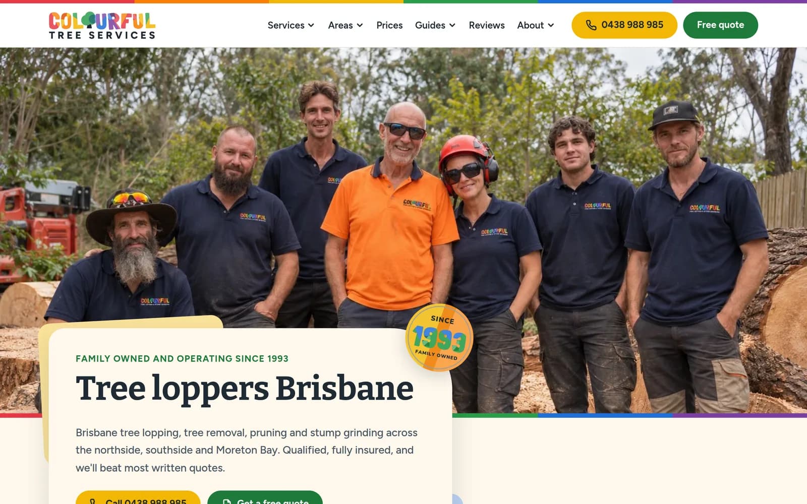 The Colourful Tree Services crew on a job, on the home page of their new website
